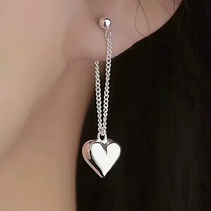 Elegant Silver Heart Drop Earrings
